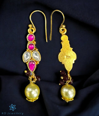 Aalia Silver Kundan Earrings with pink gemstones and pearl drops.