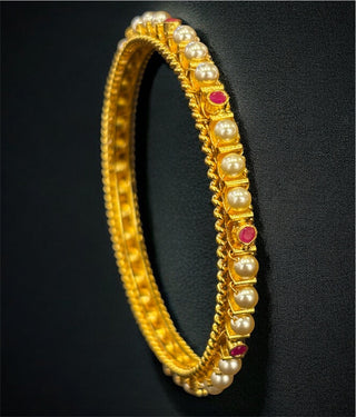 The Pratham Silver Pearl Bangle -Single (Size /2.2/2.4/2.6/2.8)