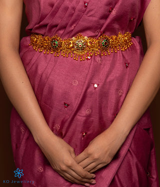 The Niharika Silver Jadau Oddiyanam Waist belt