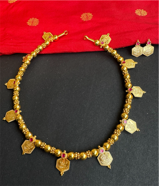 The Saumika Antique Silver Kemp Lakshmi Kasumala Coin Necklace & Earrings