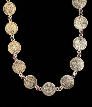 The Niraja Silver Lakshmi Kemp Kasumala Necklace (Oxidised)