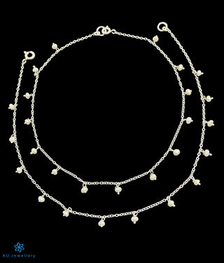 The Poorna Silver Pearl Anklets