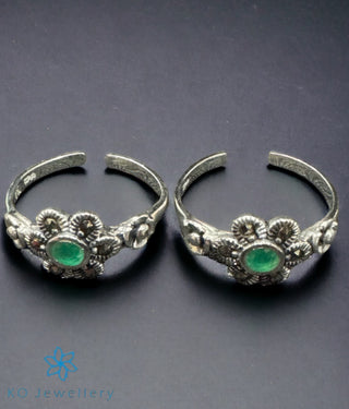  Preet Silver Marcasite Toe-Rings (Green)