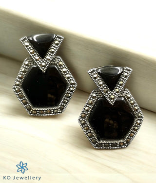 The Parinita Silver Marcasite Cocktail Earrings (Black)