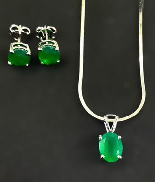 The Josie Silver Pendant Set (Green)