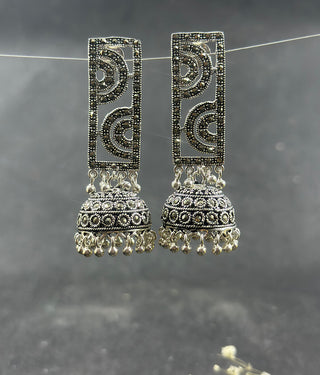 The Rectangle Silver Marcasite Jhumkas