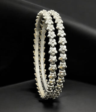 The Anvaya Silver Floral Bangle- Single (Oxidised/Size /2.2/2.4/2.6/2.8)