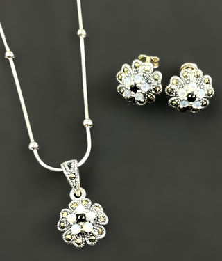 The Maruka Silver Marcasite Pendant Set