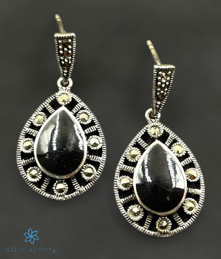 The Rupika Silver Marcasite Cocktail Earrings (Black)