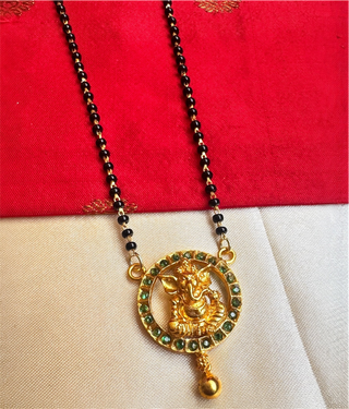 The Hrishita Silver Lakshmi Mangalsutra Necklace (Green)