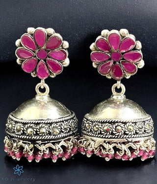 The Pitaka Silver Floral Marcasite Jhumkas