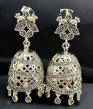 The Purvi Silver Peacock Marcasite Jhumkas