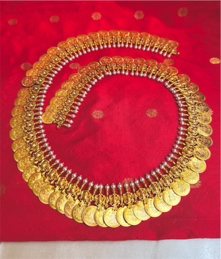 The Svarnika Antique Silver Pearl Kasumala Coin Necklace/Waistbelt