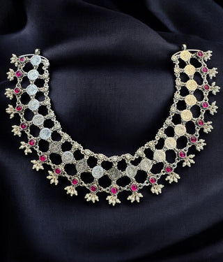 The Utsaha Silver Lakshmi Coin Mesh Necklace & Earrings
