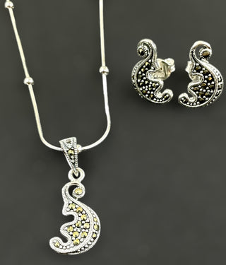 The Daivika Silver Marcasite Pendant Set