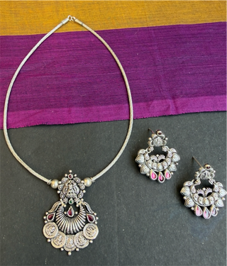 The Rithvika Silver Lakshmi Necklace & Earrings