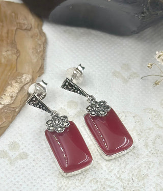 The Silver Marcasite Earrings (Red)