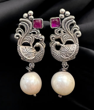 The Anavila Silver Peacock Pearl & Kemp Earrings