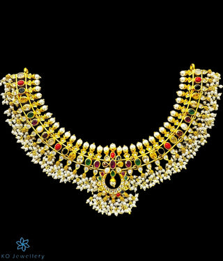 The Arohi Silver Navratna Guttapusalu Necklace