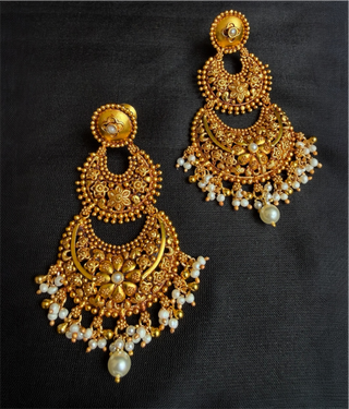 The Prisha Silver Pearl Floral Chandbali Earrings