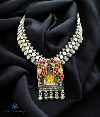 The Ganesha Silver Antique Kundan Necklace (2 tone)