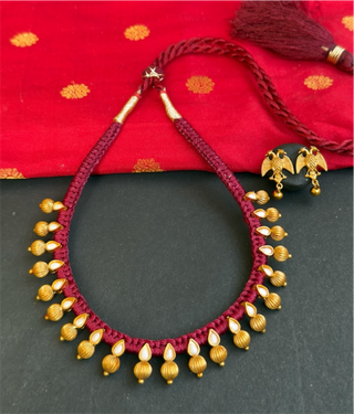 The Chaya Silver Red Thread Pearl Necklace & Earrings