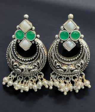 The Kiara Silver Chandbali Earrings( Green)