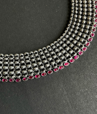 The Ratnajala Silver Kempu Necklace (Oxidised)