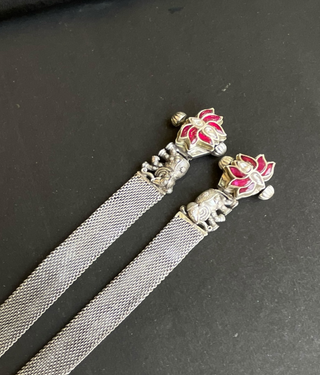 The Kunjara Elephant & Lotus 925 Sterling Silver Mesh Anklets