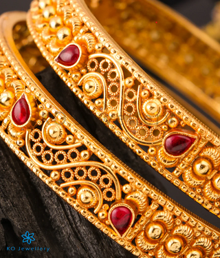The Parag Silver Red Kemp Filigree Bangle- Single (Size /2.2/2.4/2.6/2.8)