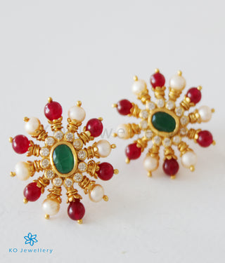The Gajra Silver Ear-studs (Green/White)