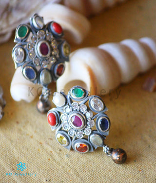 The Abhijita Silver Navratna Ear-studs (Oxidised)