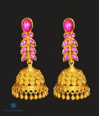 The Varshini Silver Jhumka (Red)