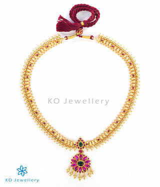 Kempu studded gold plated temple jewellery necklace