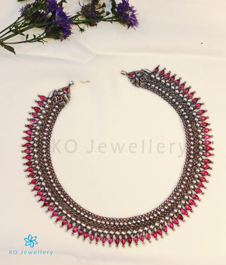 The Kamala Silver Kempu Necklace (Oxidised)