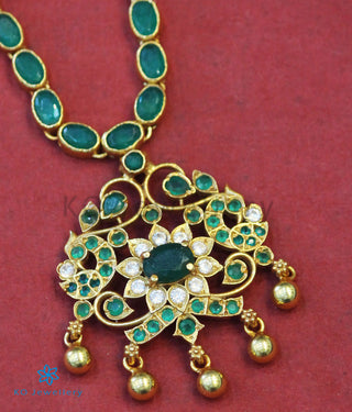 The Vashist Silver Kempu Necklace (Green)