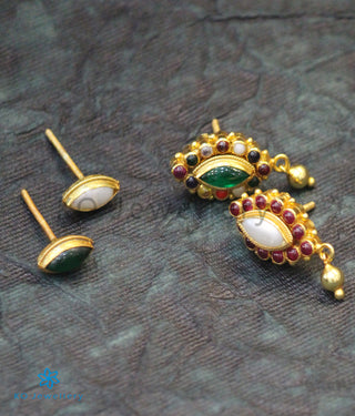 The Dviguna Silver Reversible Earrings(Navratna)