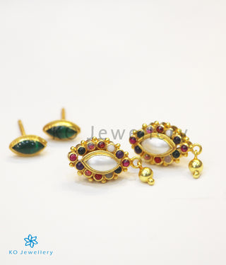 The Dviguna Silver Reversible Earrings(Navratna)