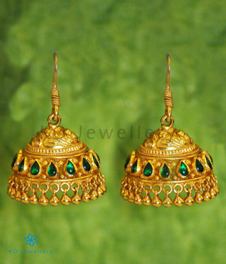 The Mithila Silver Kempu Jhumka (Green)