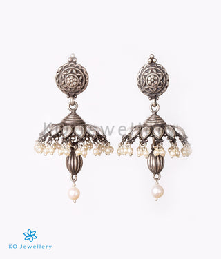 The Varitra Silver Pearl Jhumka (Oxidised)