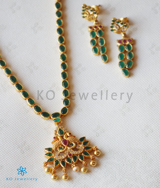 The Sraj Silver Kempu Necklace(Green)