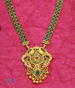 The Madhurya Silver Peacock Kempu Necklace