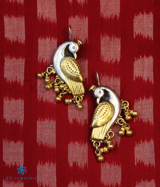 The Kira Silver Parrot Earrings(Two-tone)