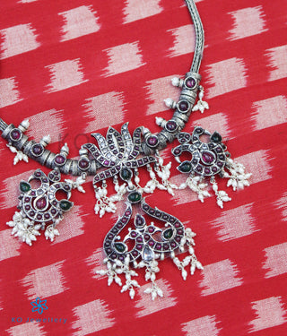 The Utpala Silver Peacock Kempu Necklace