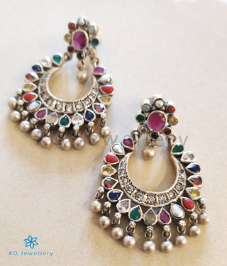 The Madhurya Silver Navaratna Chand Bali (Oxidised)