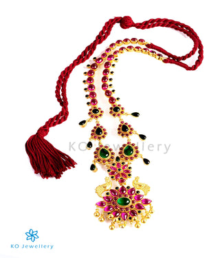 Aabhushana Silver gold dipped Kempu Necklace