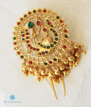 The Marala Silver Peacock Navaratna Bridal Hair Pin