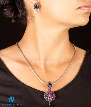 The Eka Silver Kempu Pendant Set (Oxidised)