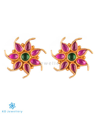 The Pauspa Silver Kempu Ear-Studs (Red/Green)