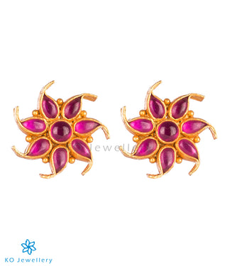 The Pauspa Silver Kempu Ear-Studs (Red)